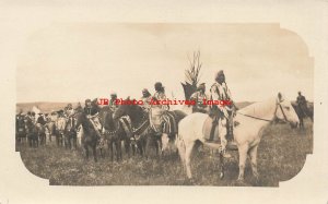 Native American Indians, RPPC, Group on Horses on the Plains, Photo