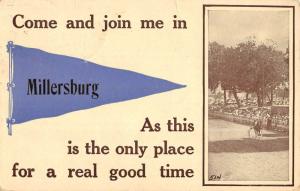 Millersburg Pennsylvania Horse Trotting Pennant Flag Antique Postcard K77952