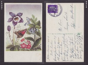 GERMANY 1943, Vintage postcard, Butterfly and flowers, Posted