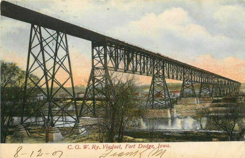 Vintage Postcard; C.G.W. Ry Viaduct, Fort Dodge IA Webster County, Wheelock