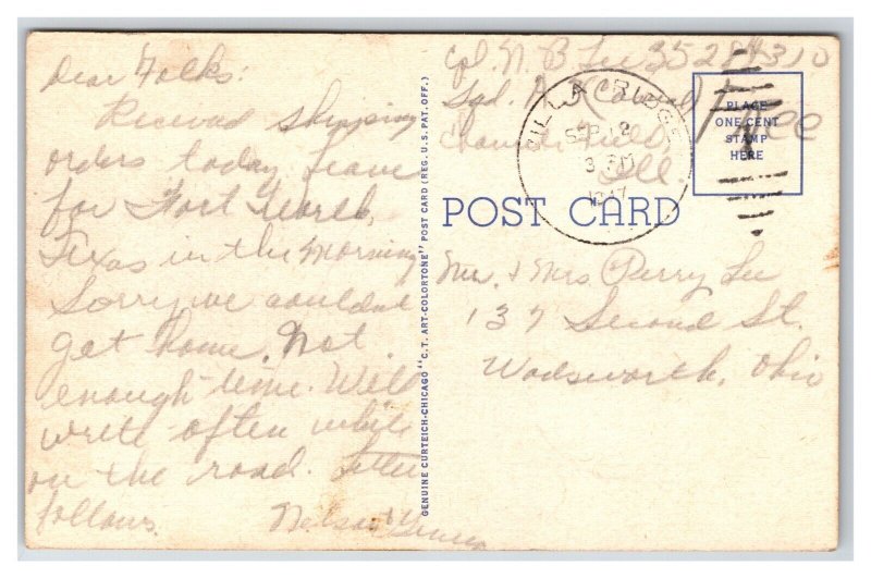 Post Headquarters Chanute Field Illinois IL Linen Postcard R28