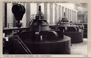 Generators in Power Plant, Shasta Dam CA Vintage Postcard S65
