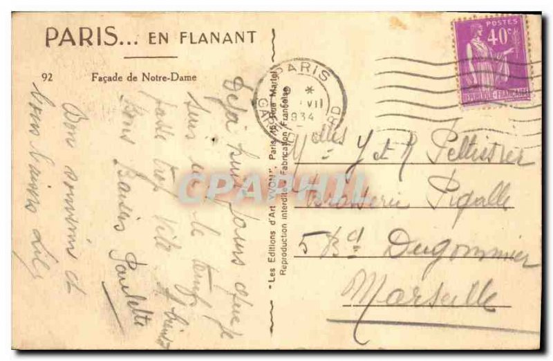 Postcard Old Paris Facade of Notre Dame