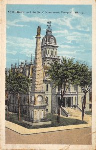 Freeport Illinois 1920-30s Postcard Court House & Soldiers Monument