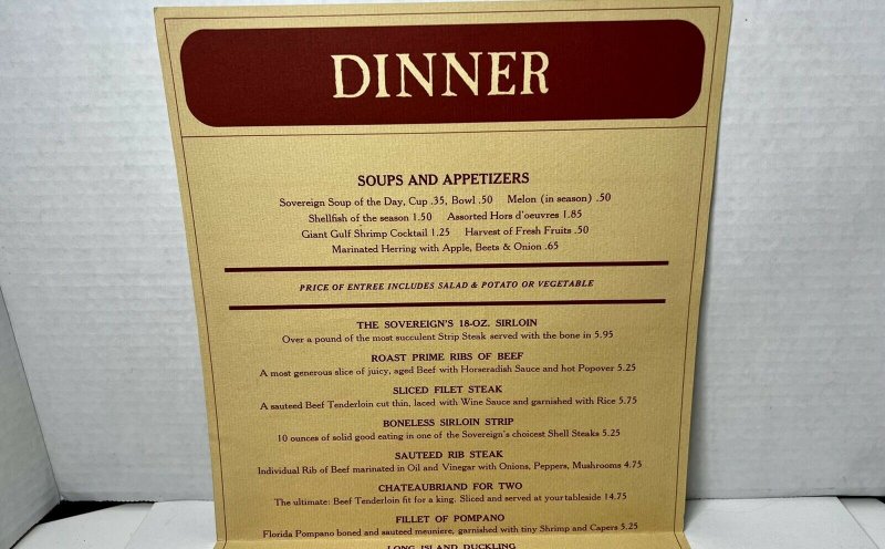 Vintage 1970s The Sovereign at Queen's Tower Dinner Menu Cincinnati OH