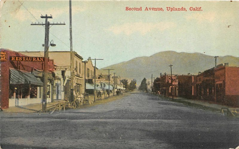 G26/ Uplands California Postcard c1910 Second Avenue Stores Restaurant