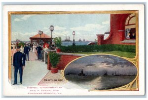 Fortress Monroe VA Postcard Hotel Chamberlin The Battleship Fleet c1910's