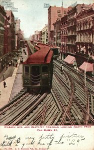 Vintage Postcard 1911 Wabash Ave & Elevated Railroad North from Van Buren St. IL