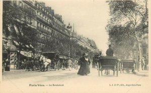 Postcard Paris Vecu La Boulevard Carriages Walking Street Scene