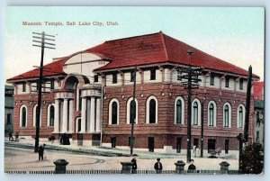 c1910's Masonic Temple Building Snowy People Street Salt Lake City Utah Postcard