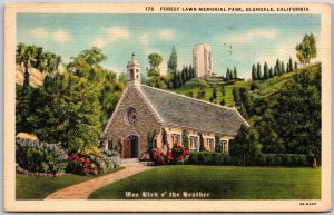 Glendale California,1937 Forest Lawn Memorial Park Annie Laurie Church, Postcard