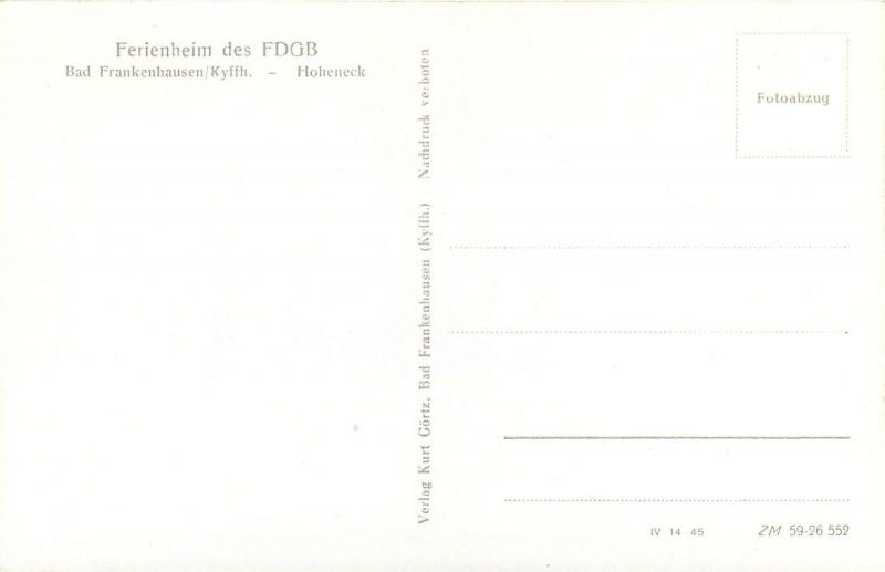 Germany Ferienheim des FDGB Bad Frankenhausen Hoheneck Kyffhauser Foto AK