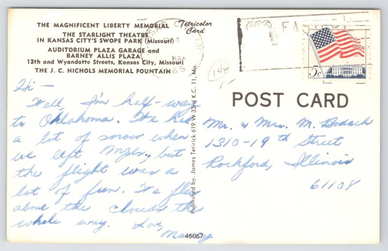 State View~Greetings From Kansas City MO Composite~PM 1965~Chrome Postcard