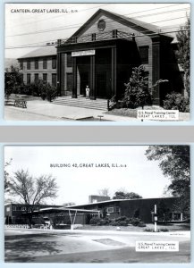 2 Postcards RPPC GREAT LAKES, Illinois IL ~ CANTEEN and BUILDING 42 ~ ca 1950s