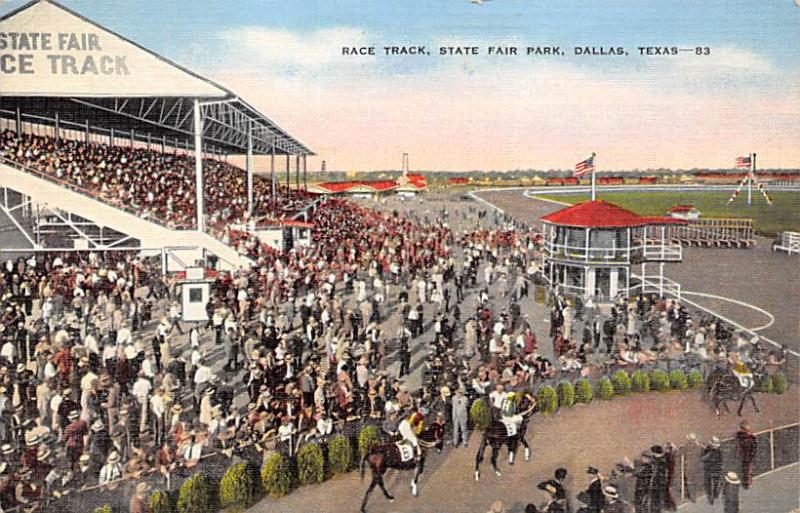 Dallas, TX, USA State Fair Park Horse Racing Postcard 1945 Missing Stamp