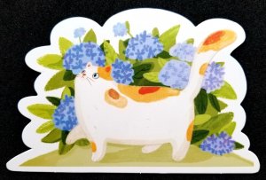 [AG] P361 Cat Painting Drawing Pet Cartoon Flower (postcard) *odd shape *New