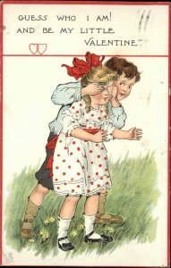 Tuck Young Love Valentine Little Boy Surprises Girl c1910 Vintage Postcard