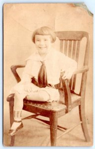 1910's RPPC OCEAN CITY NEW JERSEY LITTLE GIRL CHAIR HARRIS STUDIO PHOTO POSTCARD