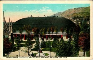 Great Mormon Tabernacle Sea-Gull Monument Salt Lake City UT  UNP WB Postcard E5