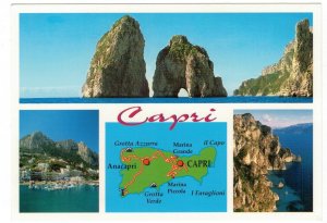 Italy 2010 Unused Postcard Capri Island Map Views Rocks Cave