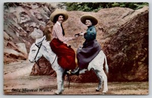 Two Woman Share Drink On Donkey Only Mineral Water Postcard R28