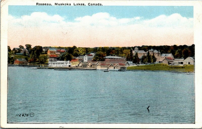 Postcard ON Muskoka Lakes Rosseau Shore Cottages Boat Houses 1923 K32