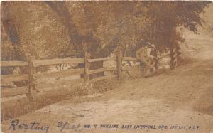 D23/ East Liverpool Ohio Postcard Real Photo RPPC 1905 Men on Fence