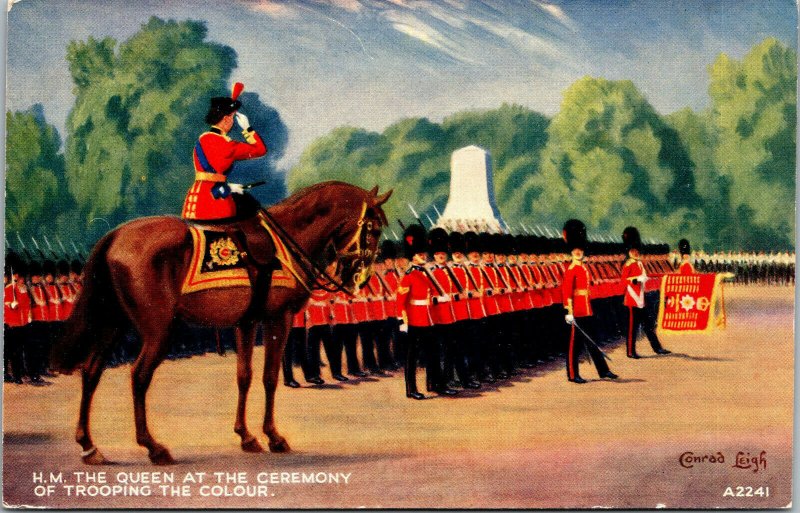 Vtg H. M. Queen Elizabeth II Ceremony Trooping the Colour Conrad Leigh Postcard