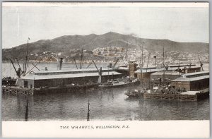 Wellington NZ Wharves Early 1900s Postcard New Zealand Harbor Scene H83
