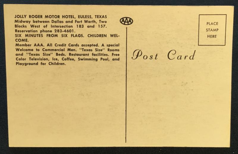 Postcard Unused Jolly Roger Motor Hotel Euless TX LB