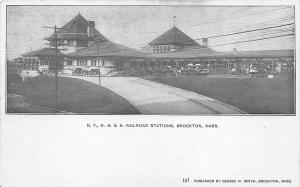 Brockton MA Railroad Station Train Depot Postcard