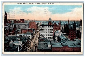 1920 Bird's Eye View Yonge Street Looking North Toronto Canada Vintage Postcard 