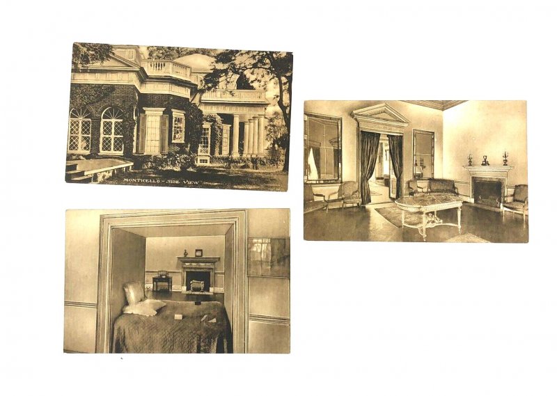 Lot Of 3 Monticello Thomas Jefferson  Home, Parlor, Portrait Postcard, Unposted 