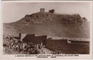 PC PAKISTAN, CARAVAN SERAI AT LANDIKOTAL, Vintage REAL PHOTO Postcard (b43377)