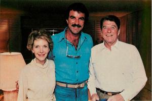 Tom Selleck with Ronald Reagan and Nancy Reagan Original 1980s Postcard