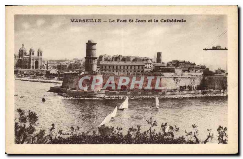 Postcard Old Marseille Fort St John and the Cathedral