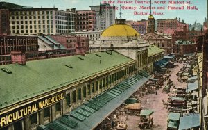Vintage Postcard Market District Showing Quincy Market & Faneuil Hall Boston MA