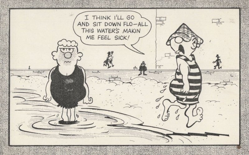 Andy Capp in Edwardian Striped Swimsuit Beach Holiday Comic Postcard