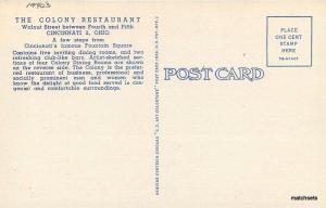 1940s Colony Restaurant Cincinnati Ohio Roadside Teich linen postcard 3211