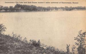 Osawatomie Kansas City lake Golf Course Waterfront Antique Postcard K80396