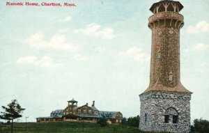 Vintage Postcard Masonic Home Tower Historic Landmark Charleton Massachusetts MA