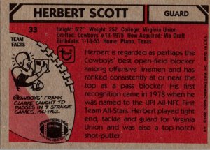 1980 Topps Football Card Herbert Scott G Dallas Cowboys sun0092