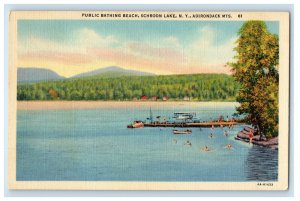 c1940's Public Bathing Beach Schroon Lake Adirondack Mts. New York Postcard