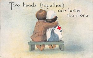 Two Heads Together are Better Than One Soldier and Nurse Cartoon 1918 