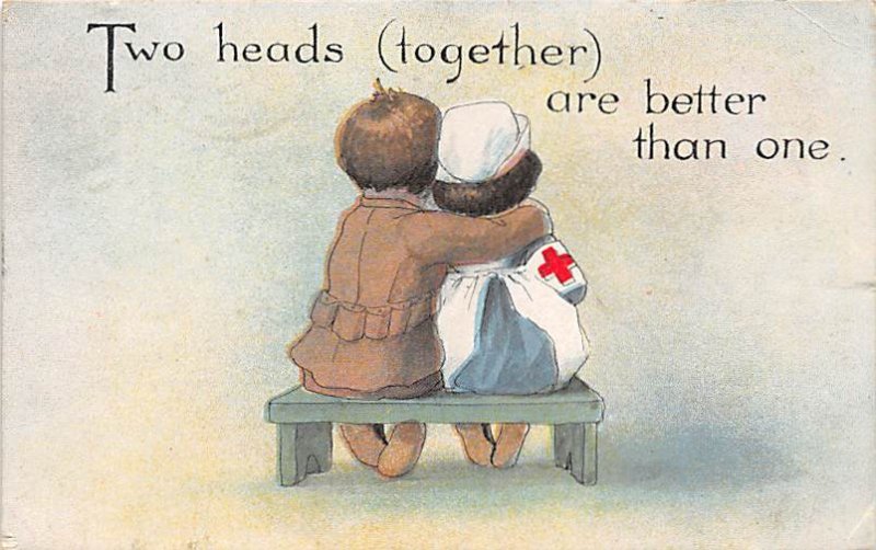 Two Heads Together are Better Than One Soldier and Nurse Cartoon 1918 