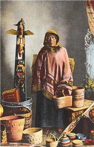 SIWASH BASKET MAKER Native Americana Indian Woman ca 1910s Vintage Postcard