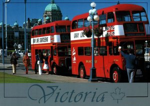 CONTINENTAL SIZE POSTCARD RED LONDON DOUBLE-DECKER TOURIST BUSES VICTORIA B.C.