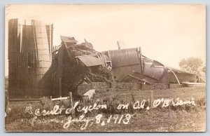Alden Illinois~O'Brian Farm~Cyclone Silo Ruins~Tornado From North~July 1913 RPPC