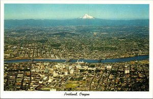 Vtg Portland Oregon OR Aerial View of City Williamette River Mt. Hood Postcard