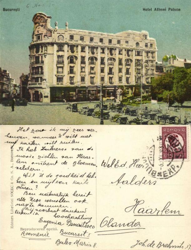 romania, BUCHAREST BUCURESTI, Hotel Athené Palace (1930) Postcard